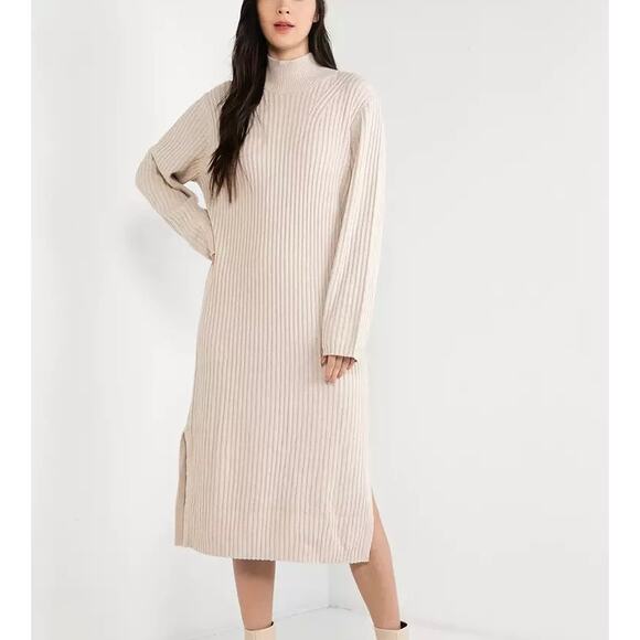 & Other Stories Dresses & Skirts - & OTHER STORIES Mock Neck Wool Blend Midi Dress Beige Cream Small S